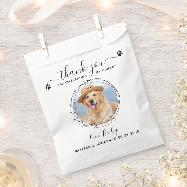 Sachets En Papier Élégant Personnalisé Merci photo de chien Mariage  (Coupé)