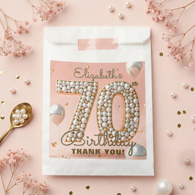Sachets En Papier Elegant Pink Gold Pearl 70th Birthday Thank You (Créateur téléchargé)