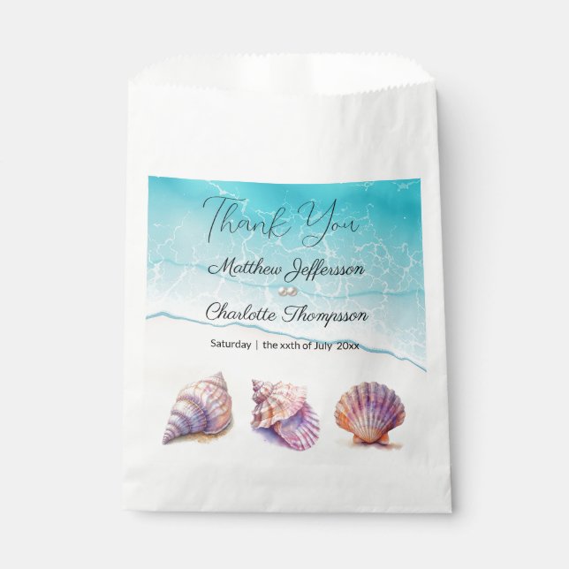 Sachets En Papier Elégant Plage Mariage Coquillages Perles Nautiques (Devant)