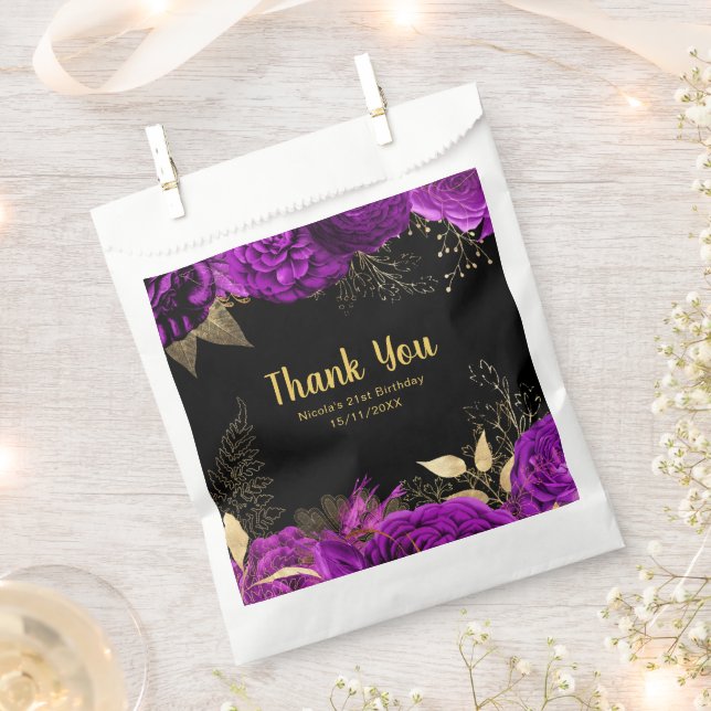 Sachets En Papier Elegant Purple and Gold Flowers Birthday Party (Coupé)