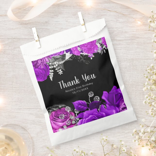 Sachets En Papier Elegant Purple and Silver Flowers Birthday Party  (Coupé)