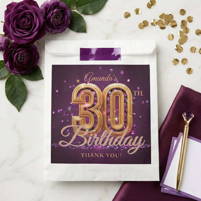 Sachets En Papier Elegant Purple Gold 30th Birthday Party Thank You (Créateur téléchargé)