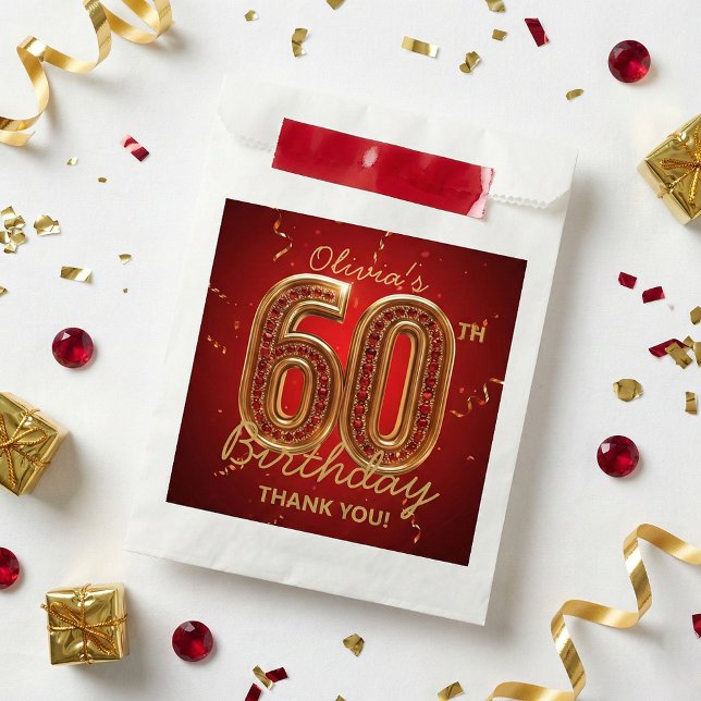 Sachets En Papier Elegant Red and Gold 60th Birthday Ruby Jewel (Créateur téléchargé)