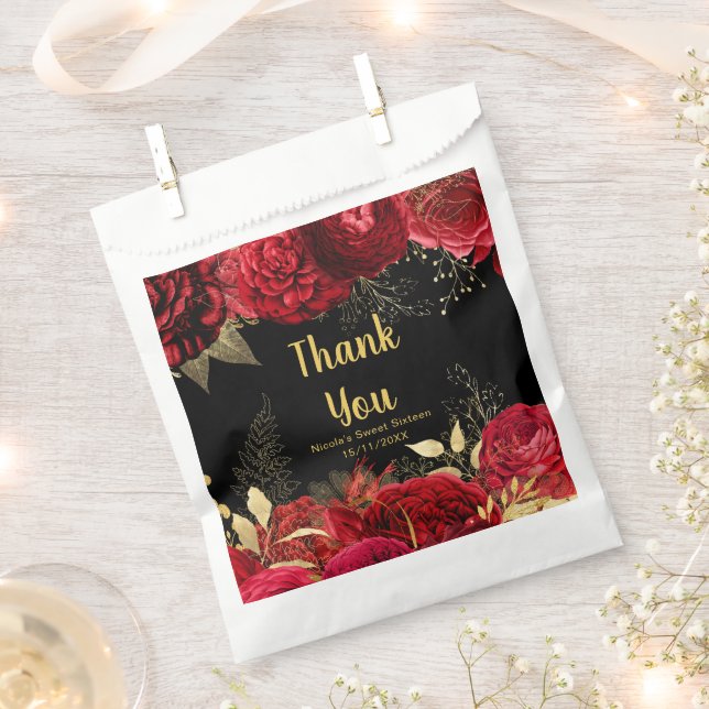 Sachets En Papier Elegant Red and Gold Flowers Sweet Sixteen (Coupé)