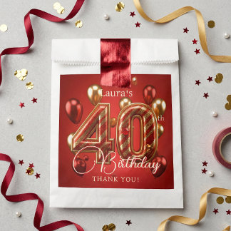 Sachets En Papier Elegant Red Gold Balloons 40th Birthday Thank You