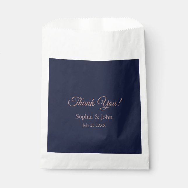 Sachets En Papier Elégant Rose Gold Marine Mariage bleu (Devant)