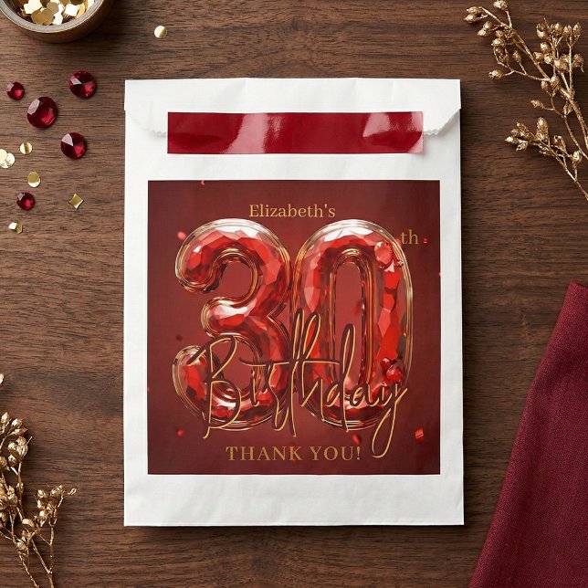 Sachets En Papier Elegant Ruby Red Gold 30th Birthday Thank You (Créateur téléchargé)