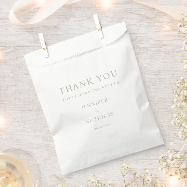 Sachets En Papier Elegant Sage Green Thank You Wedding (Coupé)
