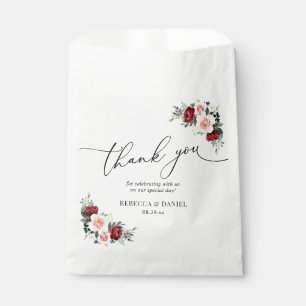 Sachets En Papier Élégant Script Burgundy Blush Floral Favoriser Sac