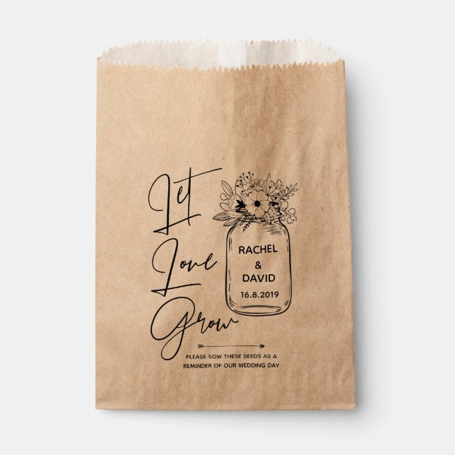 Sachets En Papier Élégant Script LET LOVE GROW Wedding Favor Bags (Devant)