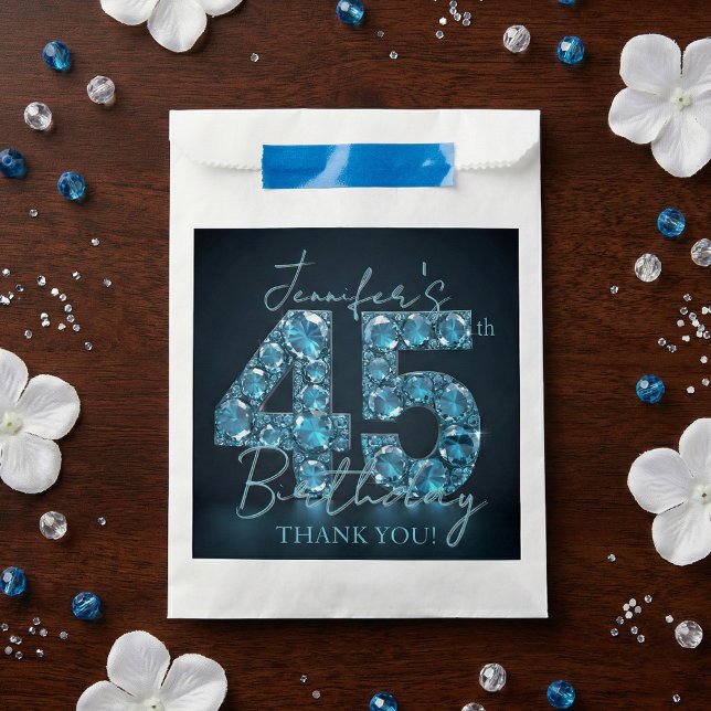 Sachets En Papier Elegant Teal Blue Diamonds Glamorous 45th Birthday (Créateur téléchargé)