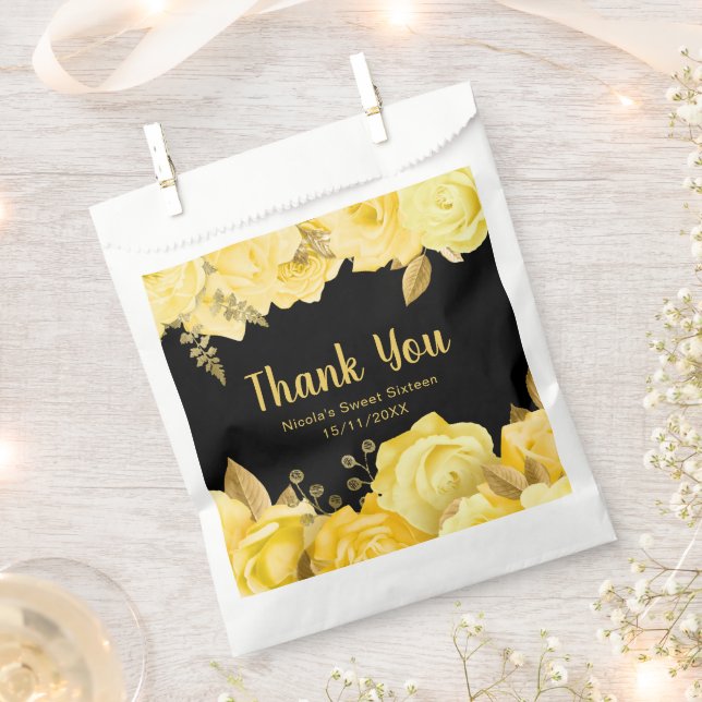 Sachets En Papier Elegant Yellow and Gold Flowers Sweet Sixteen (Coupé)