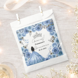 Sachets En Papier Elégante aquarelle bleu Dusty Floral Quinceañera