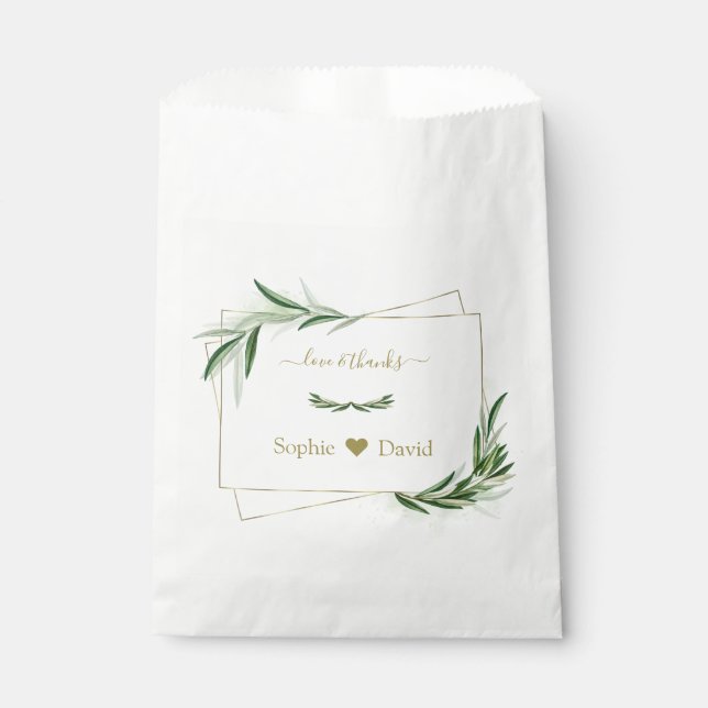 Sachets En Papier Elégante aquarelle Olive Greenery Mariage or (Devant)