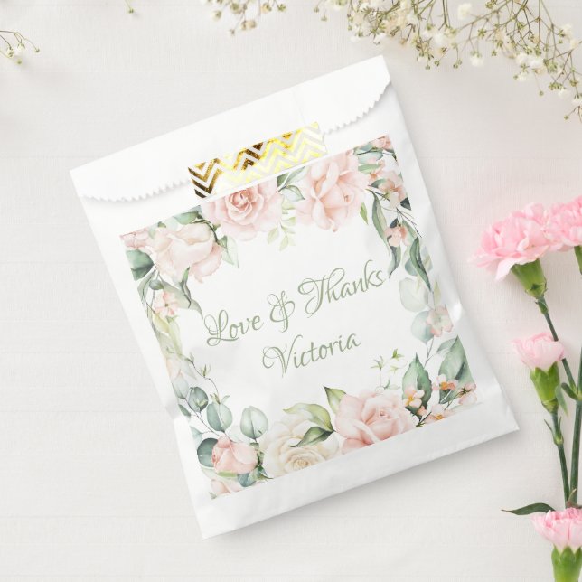 Sachets En Papier Elégante aquarelle rose floral vert (Scellé)