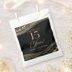 Sachets En Papier Elégante Black Gold Agate 15e fête d'anniversaire