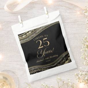 Sachets En Papier Elégante Black Gold Agate 25e fête d'anniversaire