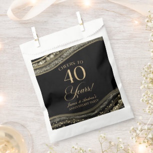Sachets En Papier Élégante Black Gold Agate 40e Anniversaire fête