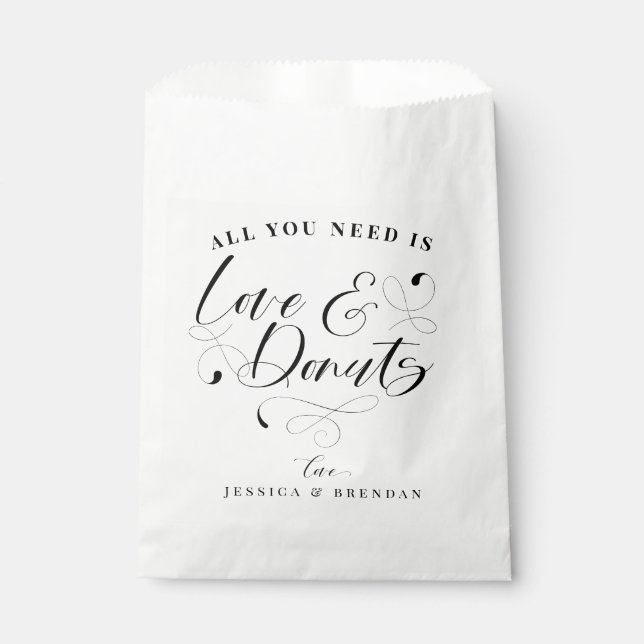 Sachets En Papier Élégante Calligraphie Amour & Donuts Mariage Faveu (Devant)