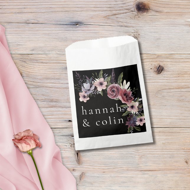 Sachets En Papier Elégante Cascade florale foncée Noir Bourgogne (Créateur téléchargé)