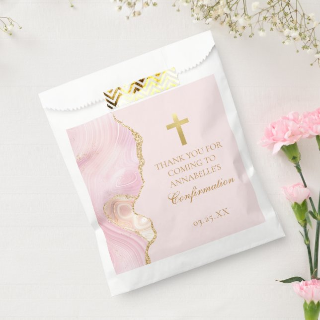 Sachets En Papier Élégante Confirmation Cross Pink Gold Agate Party (Scellé)