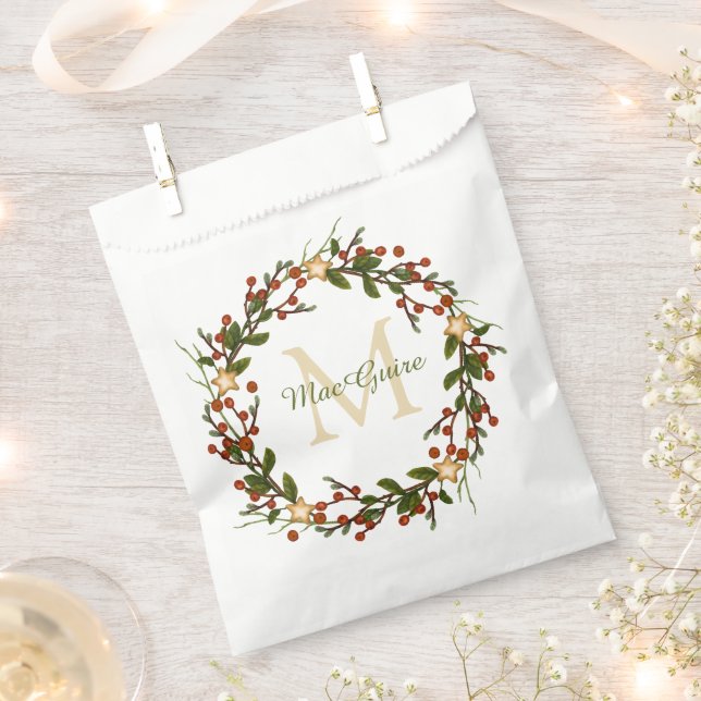 Sachets En Papier Élégante couronne de Noël Monogrammé (Coupé)