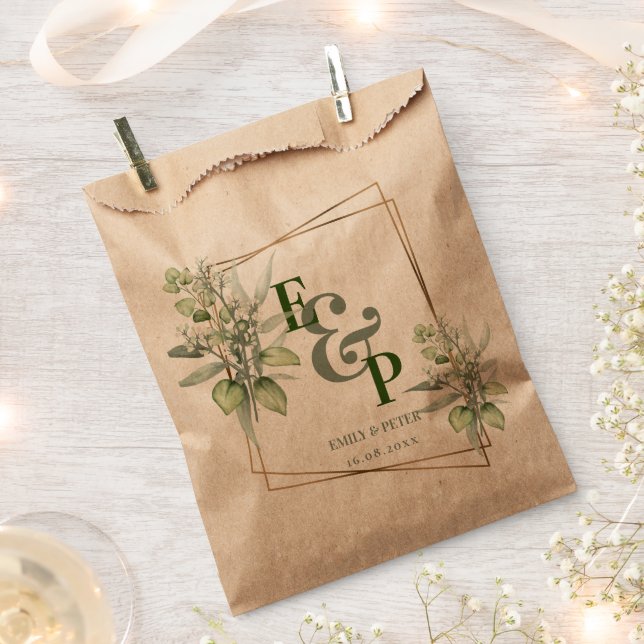 Sachets En Papier Elégante Eucalyptus Monogramme Soirée de Mariage V (Coupé)