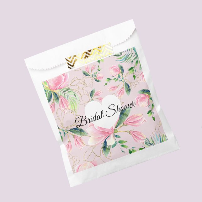Sachets En Papier Elégante Fête des mariées couleur rose Magnolia (Elegant Pink Magnolia Watercolor Bridal Shower Favor Bag)