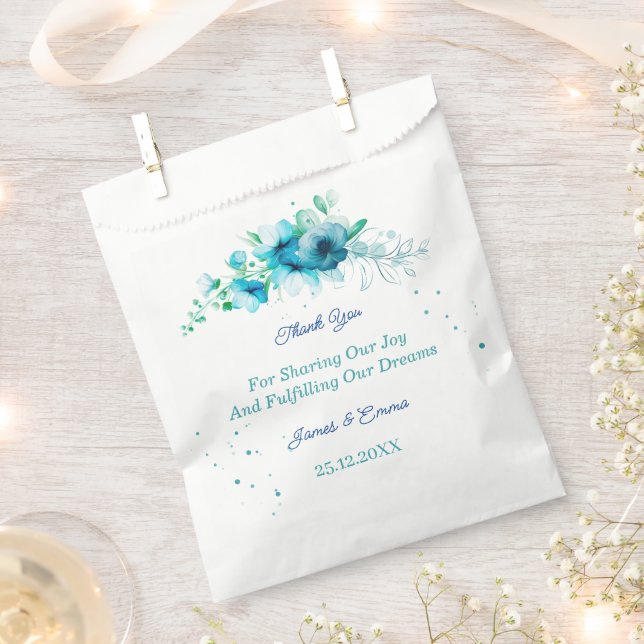 Sachets En Papier Elégante Fleur Bleue Mariage personnalisé (Coupé)