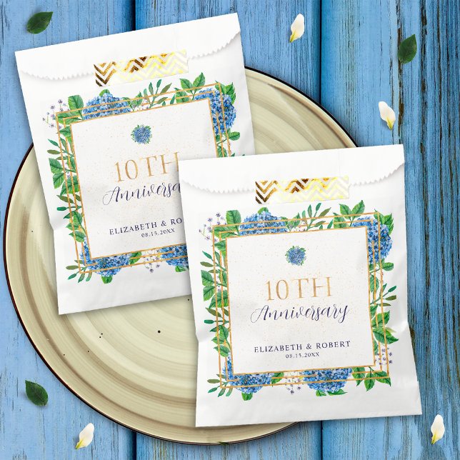 Sachets En Papier Elégante Gold Blue Hydrangea 10ème anniversaire fê (Créateur téléchargé)
