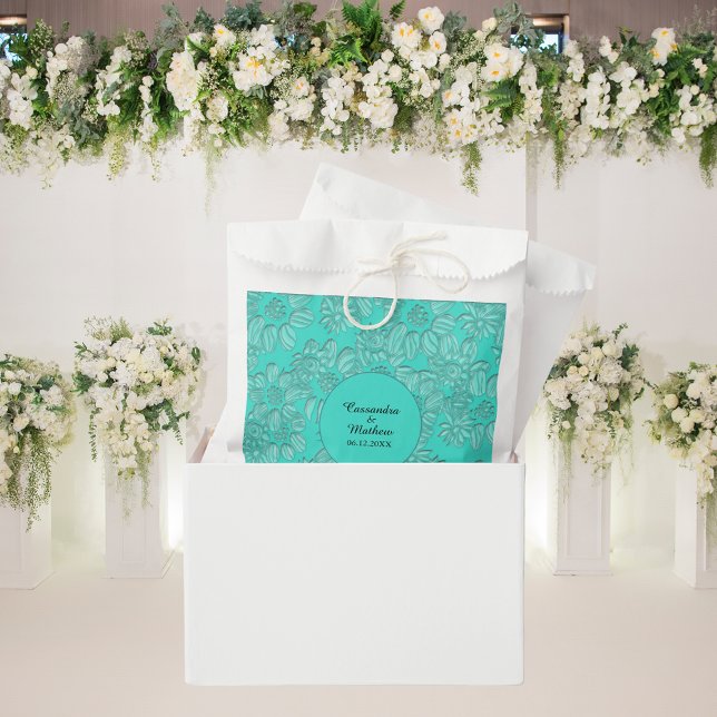 Sachets En Papier Elégante marguerite romantique Floral Turquoise Ma (Elegant Romantic Daisies Floral Turquoise Wedding Favor Bag)