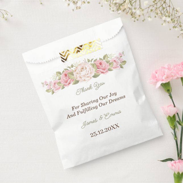 Sachets En Papier Élégante Rose Fleur Personnalisée (Scellé)