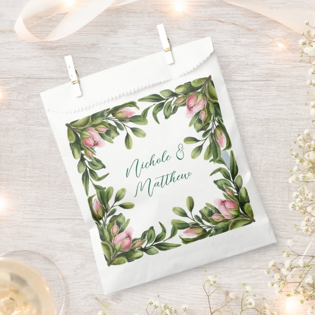 Sachets En Papier Élégante Serre Verdoyante Avec Mariage Rose Rose B (Coupé)