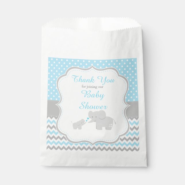 Sachets En Papier Elephant Blue et Grey Baby shower Party (Devant)
