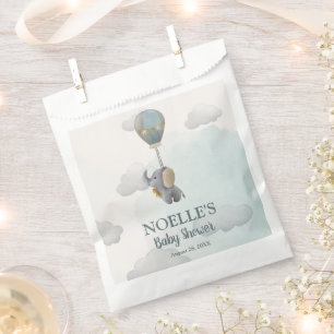 Sachets En Papier Éléphant de bébé gris, ballon à air chaud dans les