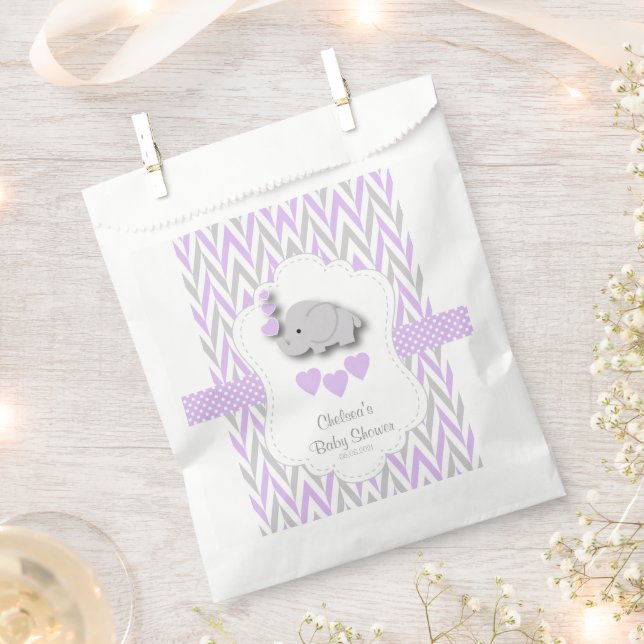 Sachets En Papier Eléphant violet et gris Baby shower 2 (Coupé)