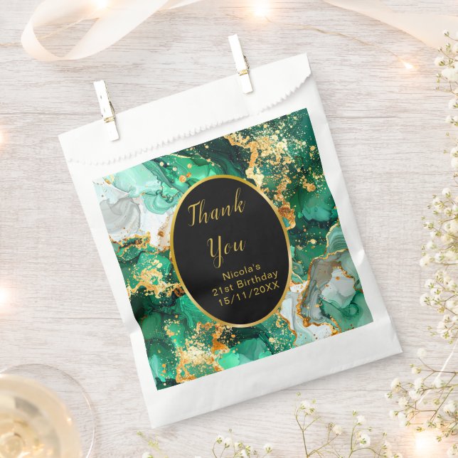 Sachets En Papier Emerald Green and Gold Marble Agate Birthday Party (Coupé)