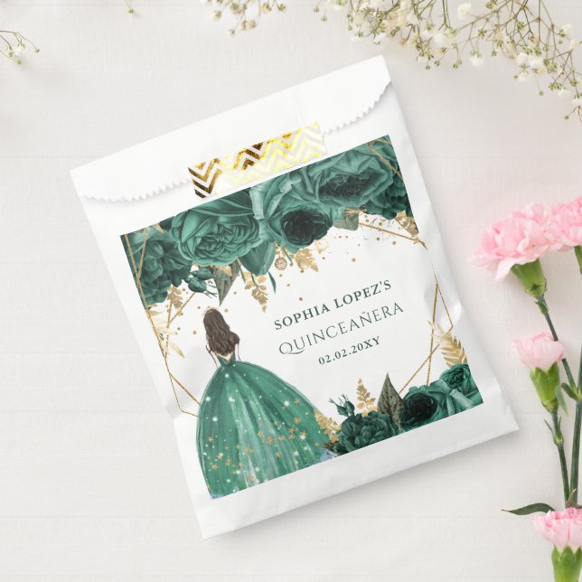 Sachets En Papier Emerald Green Floral Princess Quinceanera (Scellé)