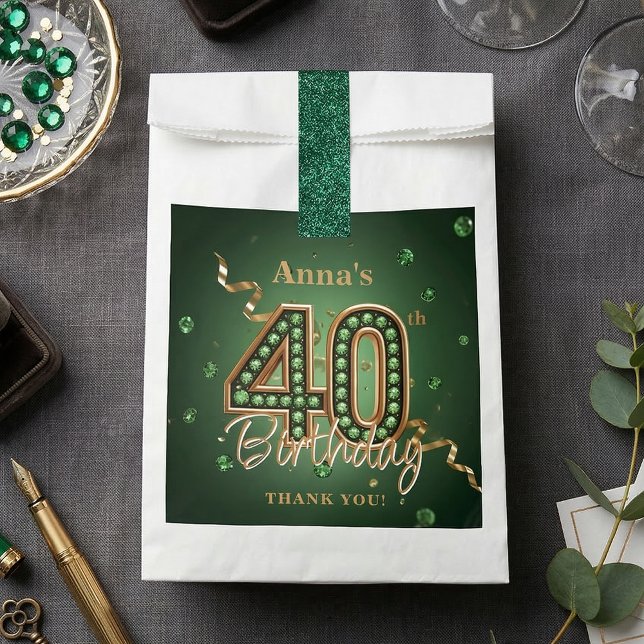 Sachets En Papier Émeraude Élégante Or Vert 40e Anniversaire Gemme (Créateur téléchargé)