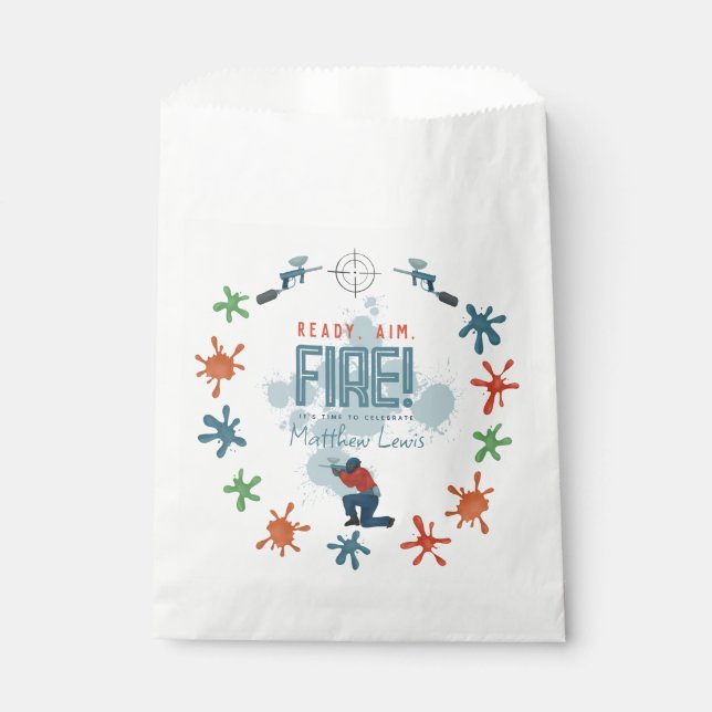 Sachets En Papier Enfants Blue Painball Boys Anniversaire (Devant)