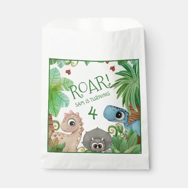 Sachets En Papier Enfants dinosaures 4e anniversaire (Devant)