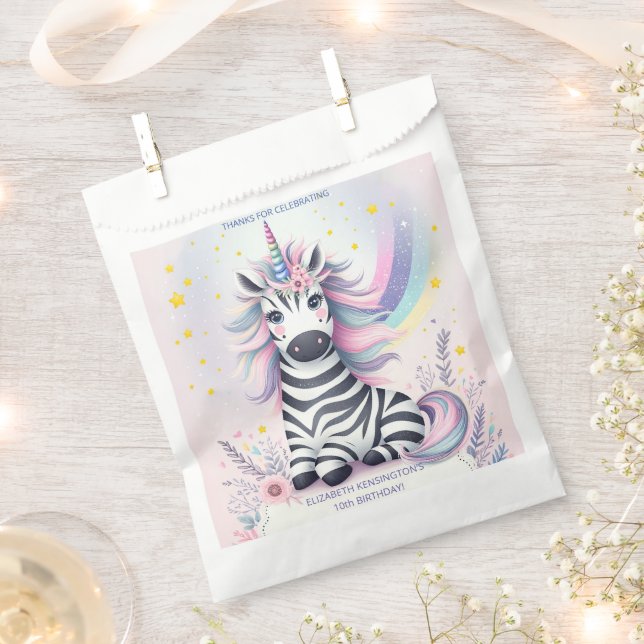 Sachets En Papier Enfants Zebra Unicorn Rainbow Birthday Party (Coupé)