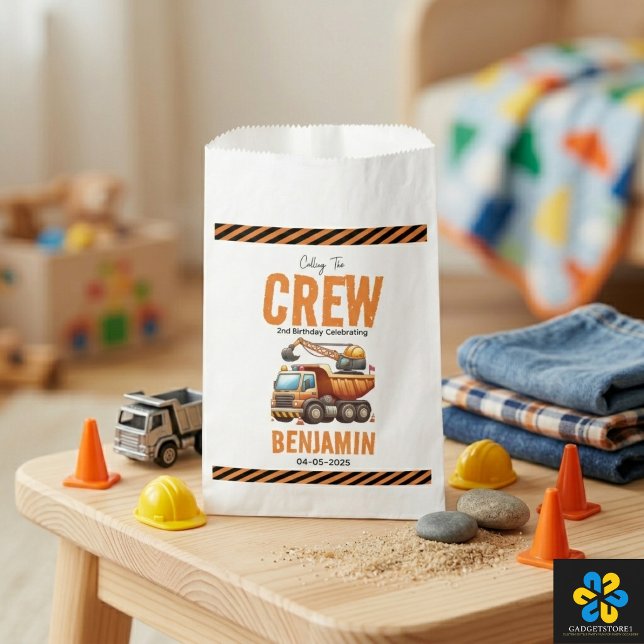Sachets En Papier Équipe de construction Camion à benne Basculant Ga (Construction Crew Dump Truck Boy 2nd Birthday Favor Bag)