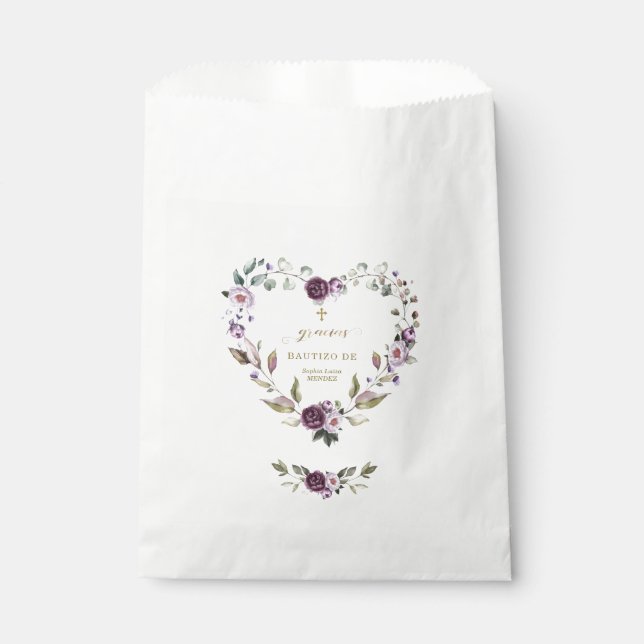Sachets En Papier Espagnol Fleurs rose violet or fille Bautizo (Devant)
