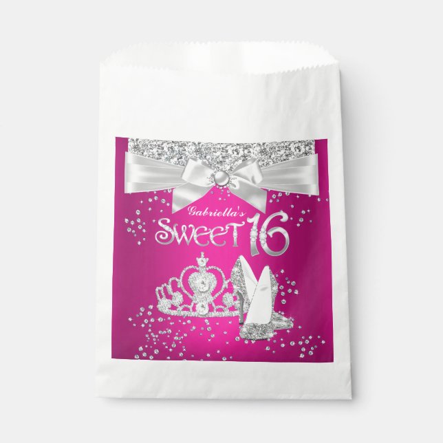 Sachets En Papier Étincelle Tiara Talons Sweet 16 Favor Bags (Devant)
