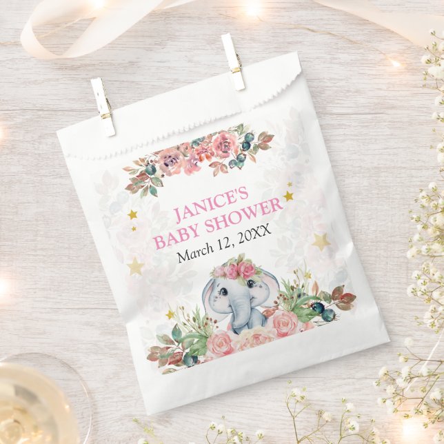 Sachets En Papier Étiquettes cadeaux Baby shower Elephant (Coupé)