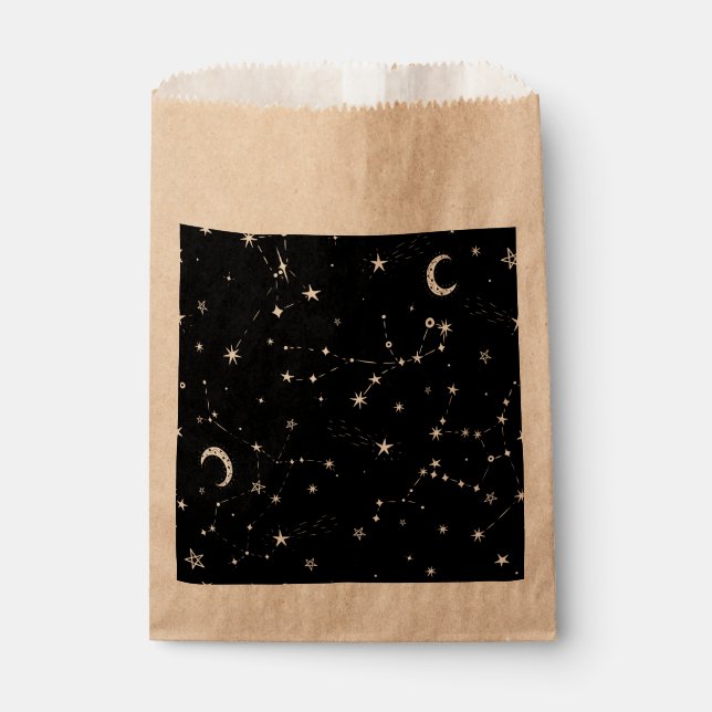 Sachets En Papier étoiles lune céleste constellations noir (Devant)