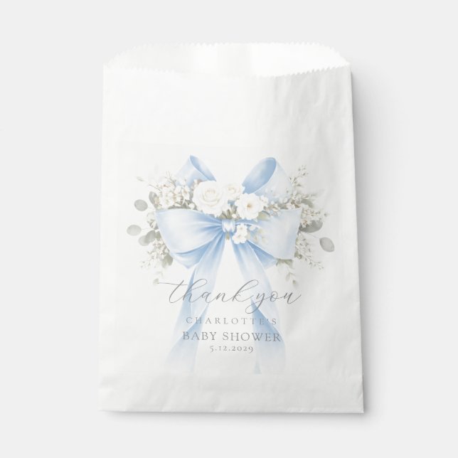 Sachets En Papier Eucalyptus Blue Bow Baby Shower Thank you (Devant)