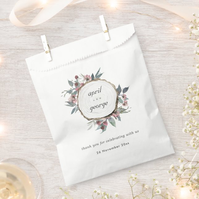 Sachets En Papier Eucalyptus rose sauvage en bois rustique Mariage (Coupé)