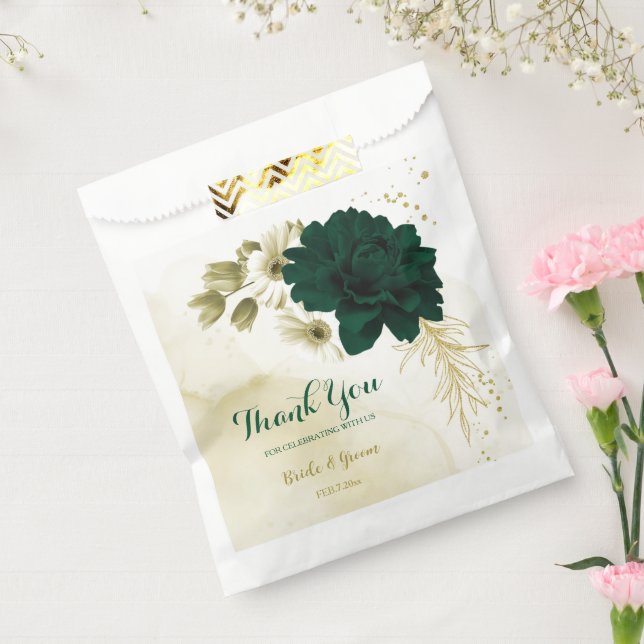 Sachets En Papier Extraordinaire vert émeraude fleurs d'or mariage (Scellé)